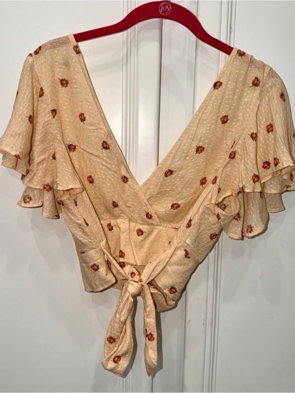 Beige Floral Wrap Crop Top - Picture 3 of 3